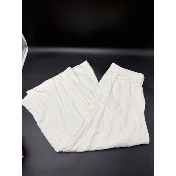 Unbranded Pants - Cream Cotton Linen Blend Wide Leg Pants Elastic Waist Large Relaxed Loungewear